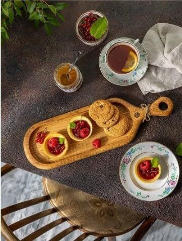 Contraxify Natural Oak Dessert Presentation Board Tray Serving Set(Pack of 1)