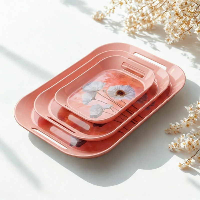 Aurakit PEACH BLOOM SERIES Tray Serving Set(Pack of 3)