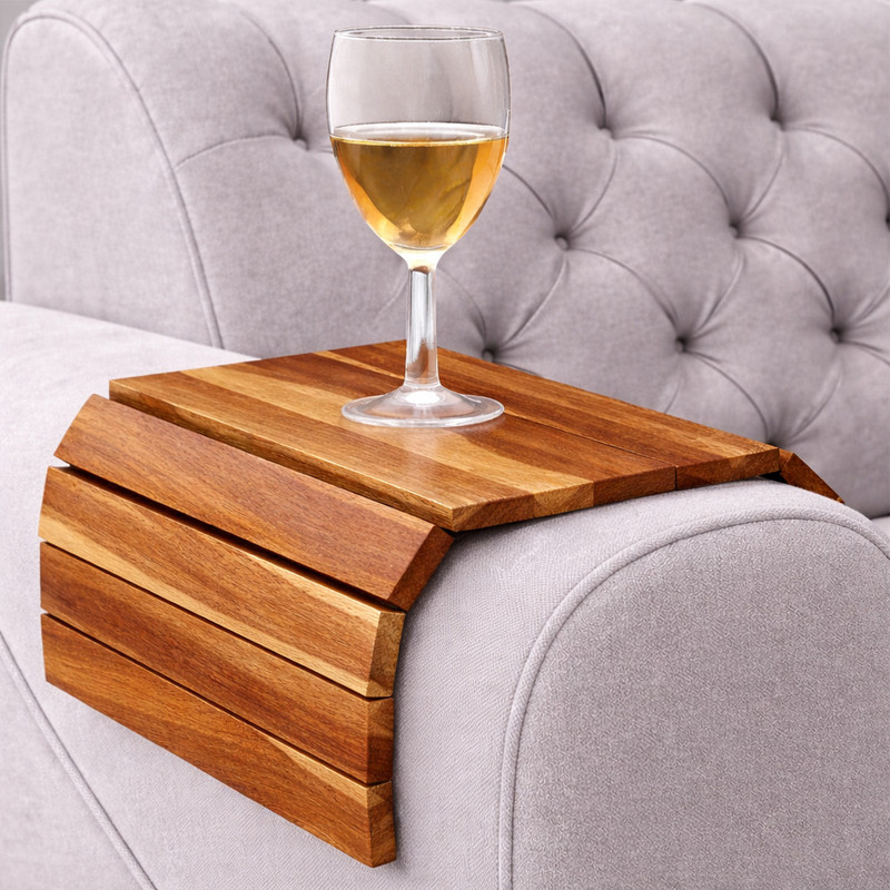 OIKIA DECOR Sofa Armrest Tray Table – Acacia Wood Foldable Couch Tray Tray Serving Set(Pack of 1)