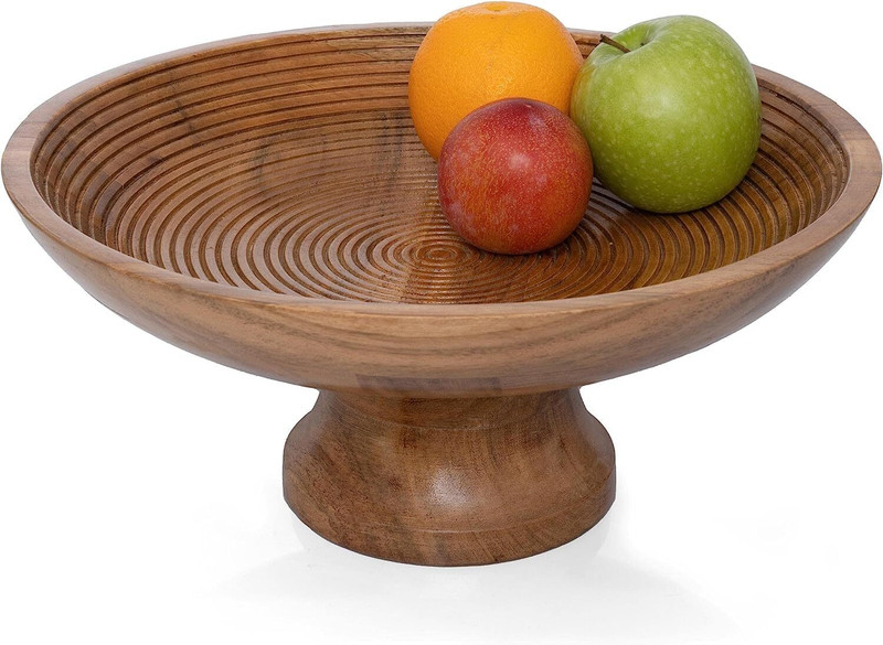 Duadecor Natural Wood Fruit Bowl| Decorative Pedestal Large Bowl for Table Décor 12-inch Bowl Serving Set(Pack of 1)