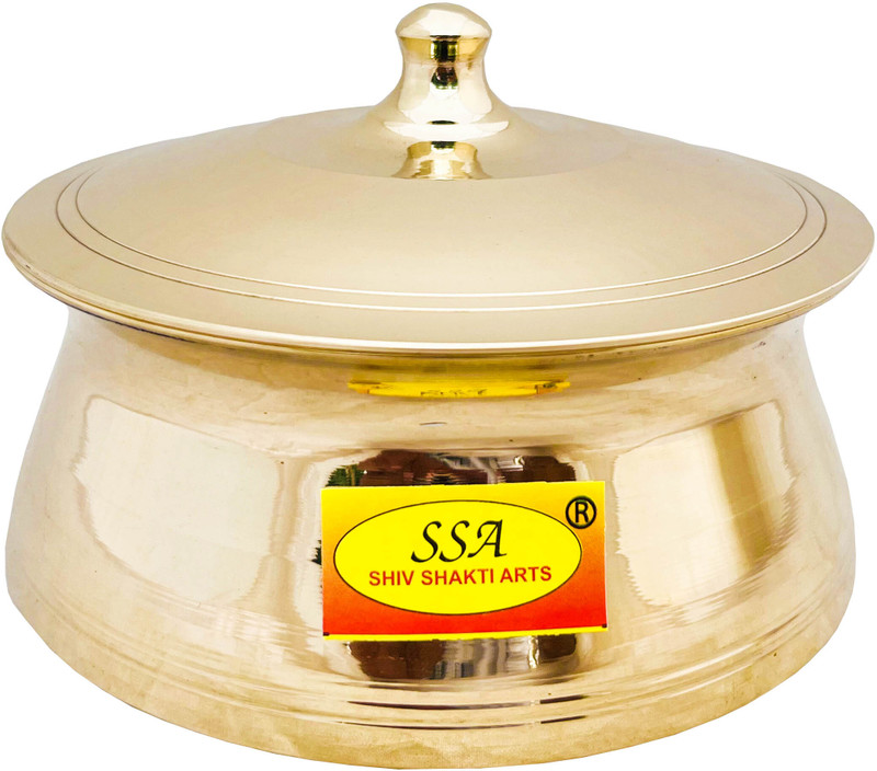 Shivshakti Arts Bronze Kansa Casserole Donga With Lid for Serving in Home Hotel Volume-1L Bowl Serving Set(Pack of 1)