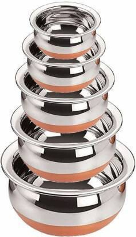 Nirvika Stainless Steel Serving Bowl Copper Urli/Handi Set/tapeli/Cookware Set of 5 Pcs Bowl Serving Set(Pack of 5)