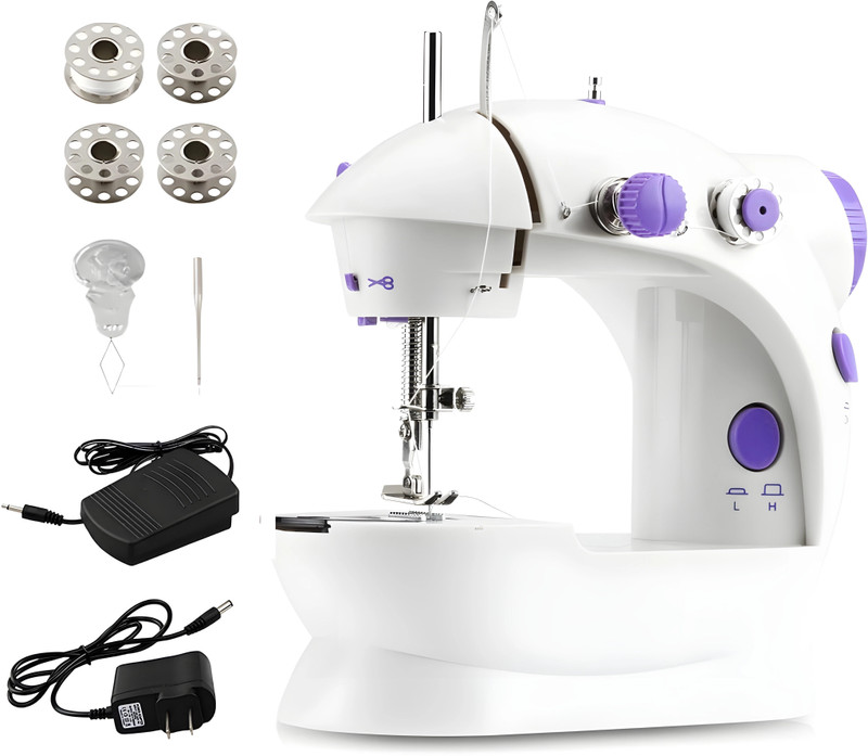 Onshoppy Mini Sewing Machine for Beginners, 2 Speed with Foot Pedal for Adults and Kids Electric Sewing Machine 2 built-in stitches 100 SPM White, Purple