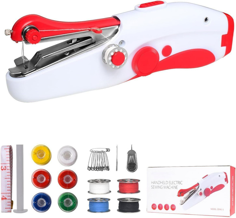 IBS Handheld Sewing Machine, Mini Portable Electric Sewing Machine for Beginners Electric Sewing Machine 1 built-in stitches 140 SPM Red - 57% off at DetectaDeal
