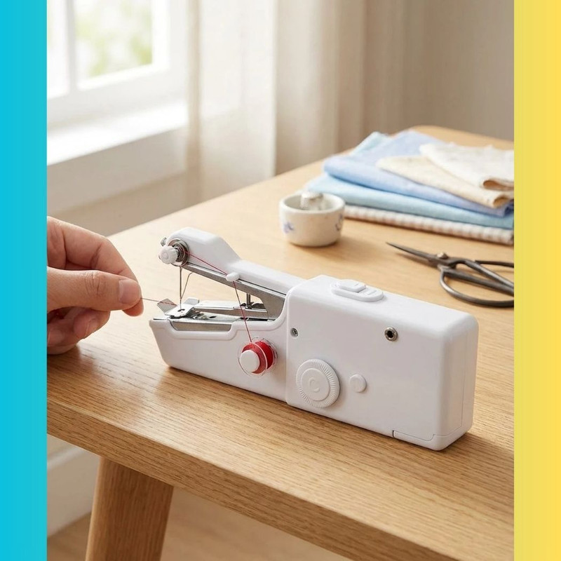 DIGSMORDEN Mini sewing machine for home tailoring, hand stitching machine_05 Electric Sewing Machine 2 built-in stitches 100 SPM White