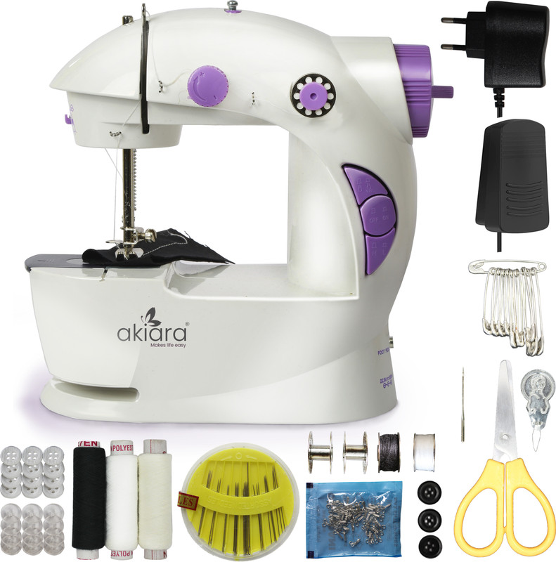 akiara Mini Sewing Machine for Home Tailoring use | Mini Silai Machine | Mini Stitching with Mini Sewing Kit and Thread Scissors, Needle All in One Sewing Accessories Electric Sewing Machine 6 built-in stitches 800 SPM White N Purple - 60% off at DetectaDeal