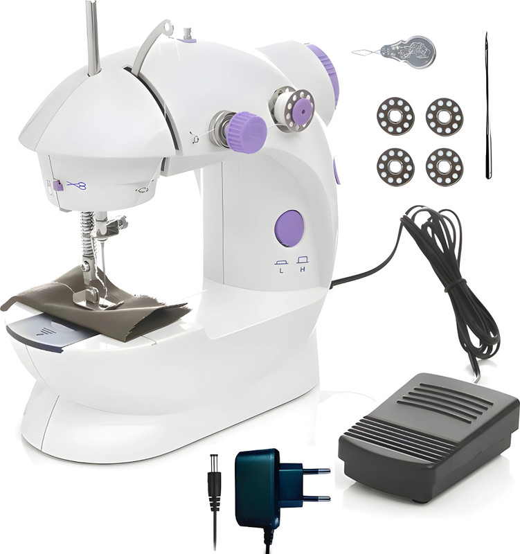 Onshoppy Beginners Mini Sewing Machine with Light, 2 Speed, Foot Pedal for Home, Travel Electric Sewing Machine 2 built-in stitches 100 SPM White, Purple