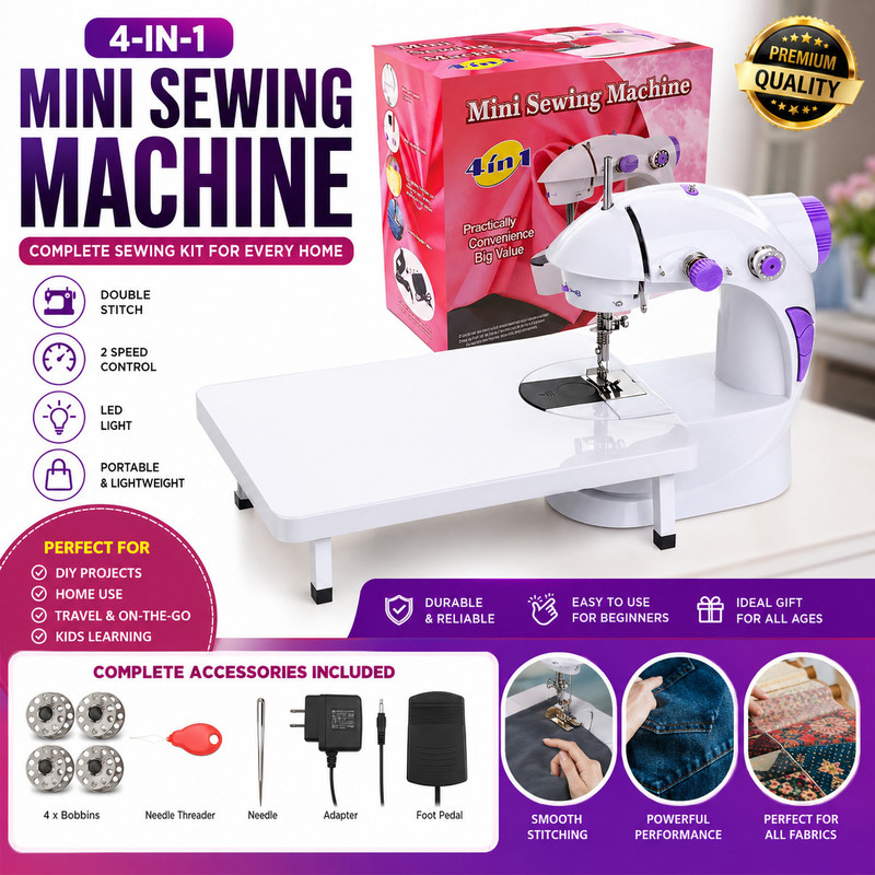 JAXHOM mini sewing machine electric portable sewing machine home stitching machine Electric Sewing Machine 4 built-in stitches 104 SPM White