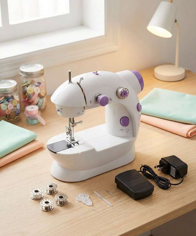 Radhe Portable Mini with Foot Pedal, Built-in Stitches and Stitching Kit Electric Sewing Machine( Built-in Stitches 2)