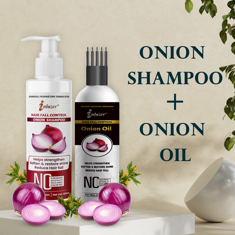 inlazer Onion Shampoo 100ml & Onion Oil 50ml To Fuel Hair Volume / Shampoo And Oil Combo(150 ml)