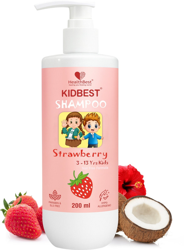 HealthBest Hair Shampoo for Kids with Real Strawberry Extract, Tear, Paraben & SLS Free(200 ml)