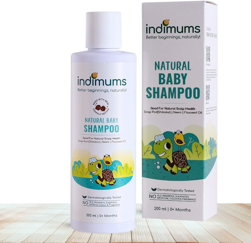 Indimums Natural Baby Shampoo - Promotes Healthy Scalp & Hair, Gentle, Tear-free(200 ml)