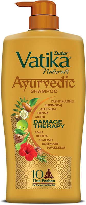 DABUR VATIKA Ayurvedic Shampoo, Damage Therapy with 10 natural herbs(1 L)