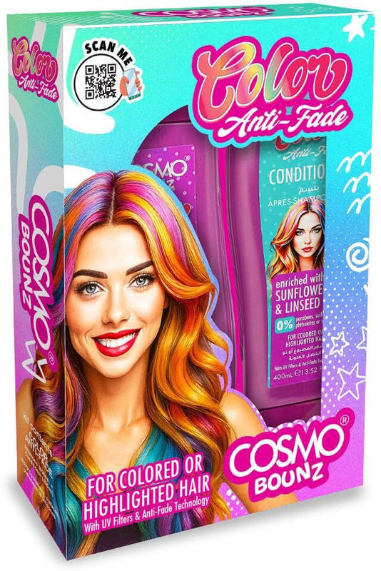 COSMO Bounz Hair Care Kit Color Anti Fade Shampoo & Conditioner 2 Pieces Gift Set(400 ml)