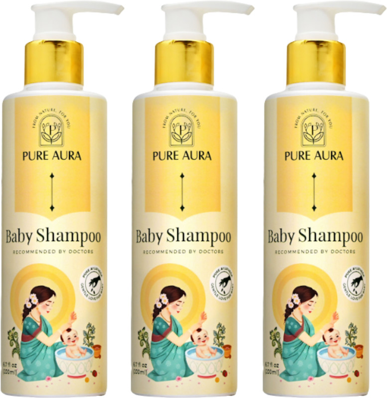 Pure Aura Baby Shampoo Pack of 3 | Ayurvedic Herbal Formula | Gentle, Paraben-Free Care(600 ml)