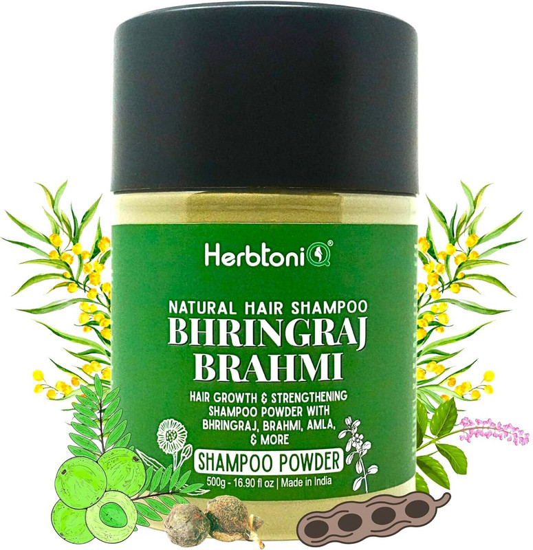 HerbtoniQ Bhringraj Brahmi Shampoo Powder - Organic Blend for Hair Fall, Growth, Dandruff(500 ml)