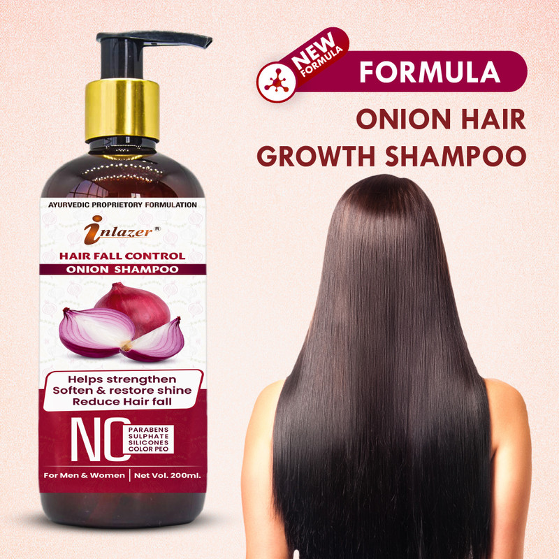 inlazer Red Onion Shampoo / Hair Fall Shampoo / Cleanses & Conditions For Beautiful Hair(200 ml)