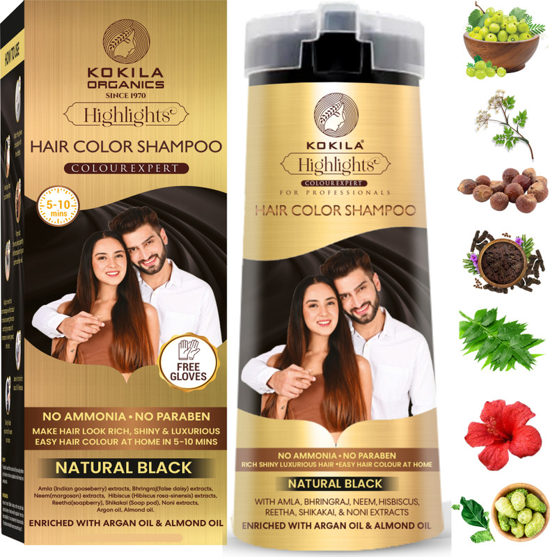 KOKILA Hair color shampoo 400Ml Natural Black for Men & Women, No Ammonia - No Paraben , Natural Black