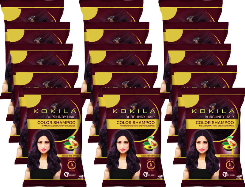KOKILA Instant Ammonia Free Hair Color Shampoo Enriched with Avocado oil (Burgundy, 15) , Burgundy