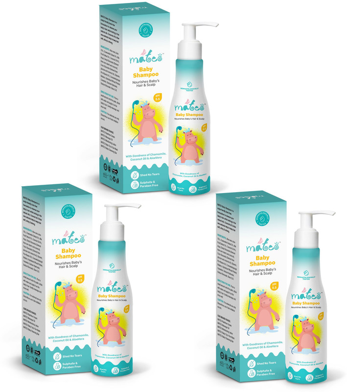 MATEO Tear Free Gentle Baby Shampoo,Organic Gentle Bath Wash,(Pack of 3)(600 ml)