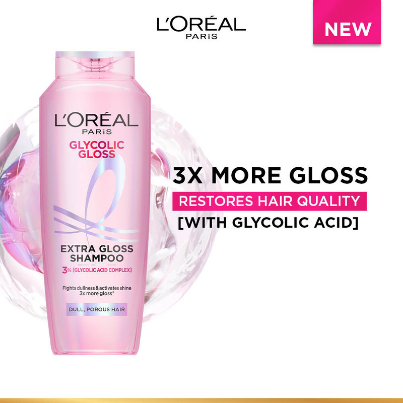 L'Oréal Paris Glycolic Gloss Shampoo, Powered by Glycolic Acid, for Dull Dair, for 3x Shine(340 ml)
