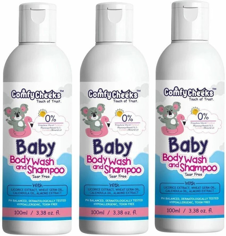Comfy Cheeks Tear Free Baby Wash&Shampoo Aloe Vera For Clean Soft Skin&Hair 3pcs(300 ml)