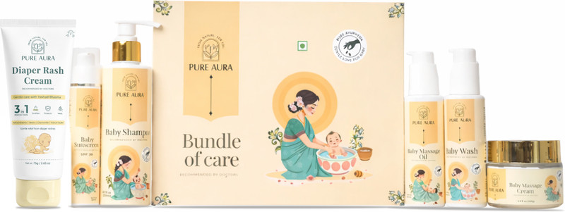 Pure Aura Wellness Kit | Lotion, Wash, Sunscreen, Rash Cream , Massage Oil & Face Cream(700 ml)