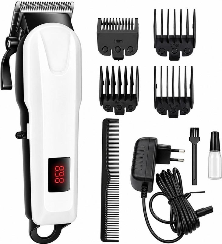 CLINLINSO 809 Pet Trimmer with Comb Set Cordless Dog Cat Grooming Hair Clipper White, Black Pet Hair Trimmer
