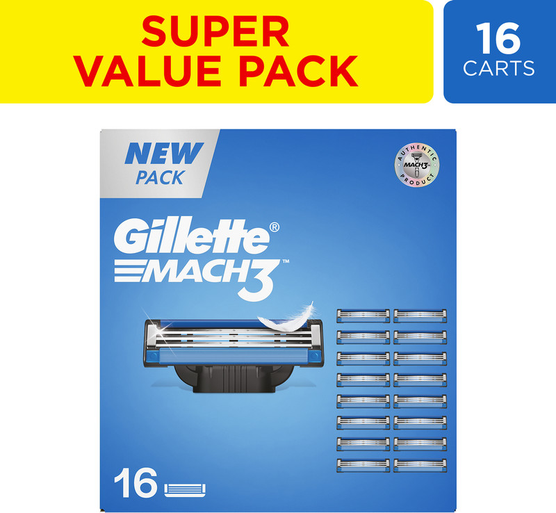 Gillette Mach3 Shaving Blades for Men with Micro Fin Skin Guard(Pack of 16)