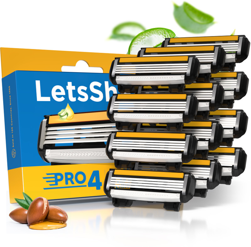 LetsShave Pro 4 Shaving Blade refills, Cartridge, Razor Blades with Argan Oil & Aloe vera(Pack of 12)