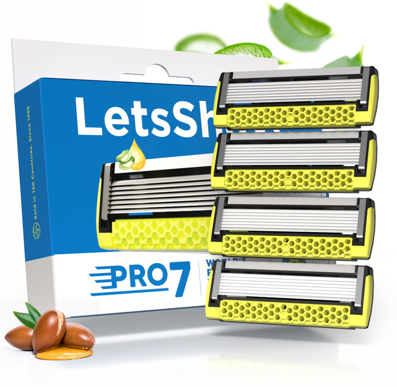 LetsShave Pro 7 Max Shaving Razor Blades Refills (Cartridge) for Men, World's 1st 7-Blade(Pack of 4)