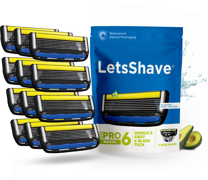 LetsShave Pro 6 Maxxx World’s 1st 6 Shaving Blade Razor Refills (12), Precision Back Blade(Pack of 12)