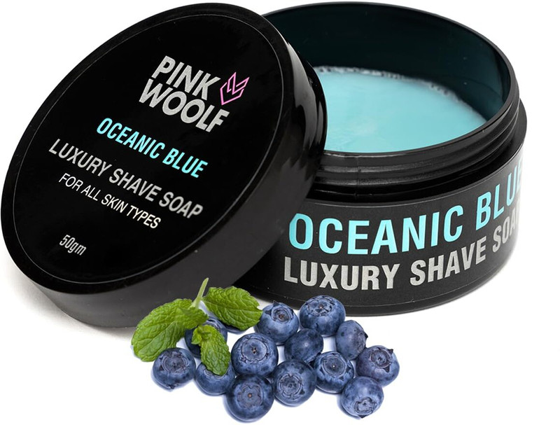 Pink Woolf Shaving Soap - Oceanic Blue - Cools & Refreshes While you Shave(50 g)