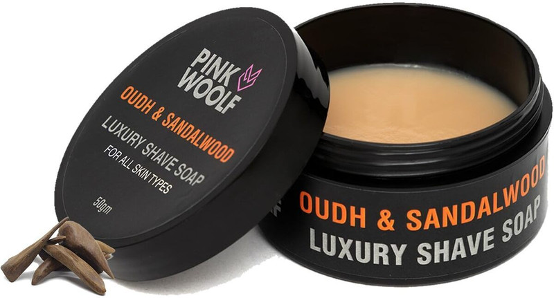 Pink Woolf Luxury Shaving Soap - Oudh & Sandalwood - Creates Moisturizing Lather(50 g)