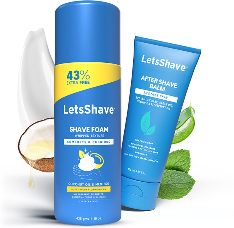 LetsShave Shaving Combo Foam + Balm | Hydrating, Irritation-Free, Cooling & Soothing care(525 ml)
