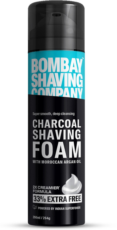 BOMBAY SHAVING COMPANY Charcoal Shaving Foam with Activated Charcoal & Moroccan Argan Oil - Creamier Formula (266 ml - 33% extra) | Made in India(266 ml)
