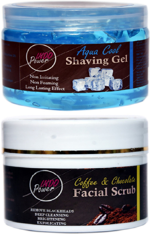 INDO POWER Ba156- AQUA COOL SHAVING GEL 200g. + COFFEE & CHOCOLATE FACIAL SCRUB 100g.(300 g)