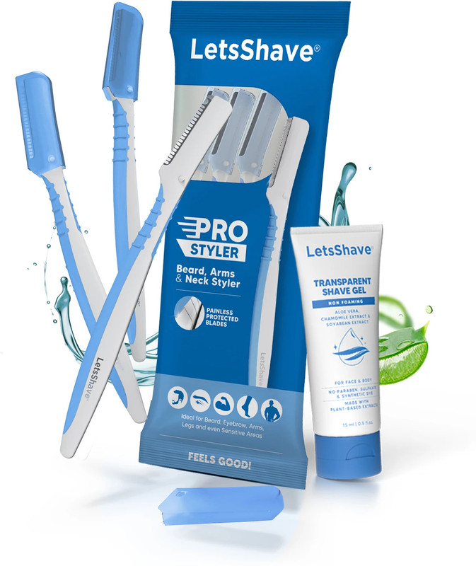 LetsShave Pro Styler for Men Beard with 1 Transparent Shave Gel 15ml, Reusable Beard Razor, Men(Pack of 4)