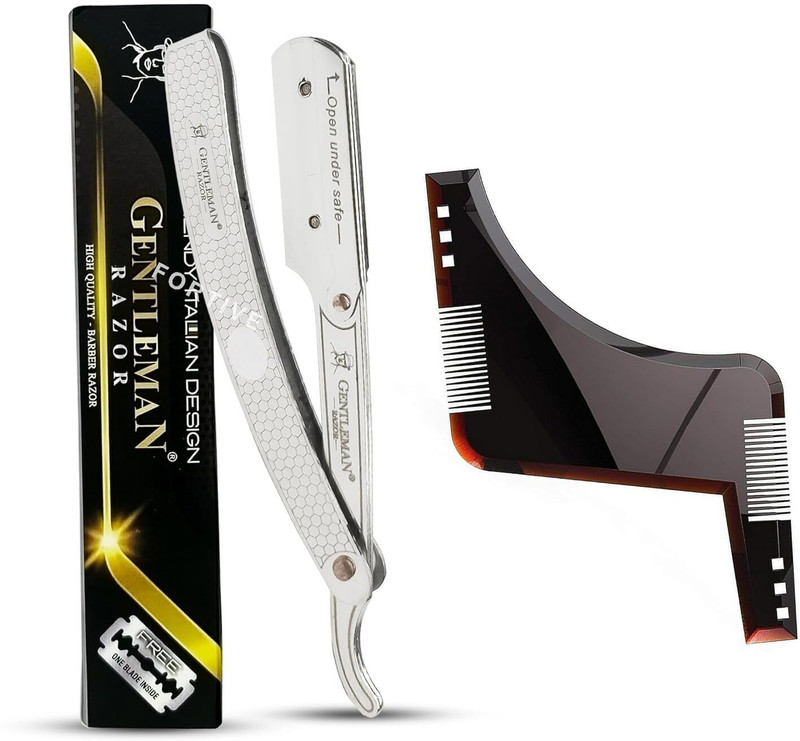 fortive Stainless Steel Barber Razor With Beard Shaper Comb, Men