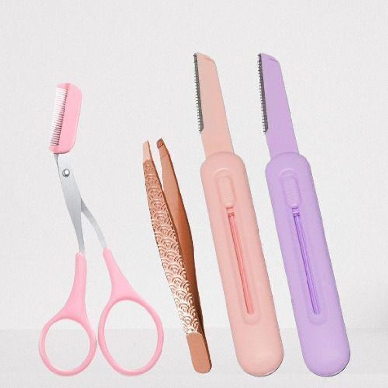 SCN BEAUTY Eyebrow Grooming Kit – Scissors, Tweezers & Face Razors, Men & Women(Pack of 4)