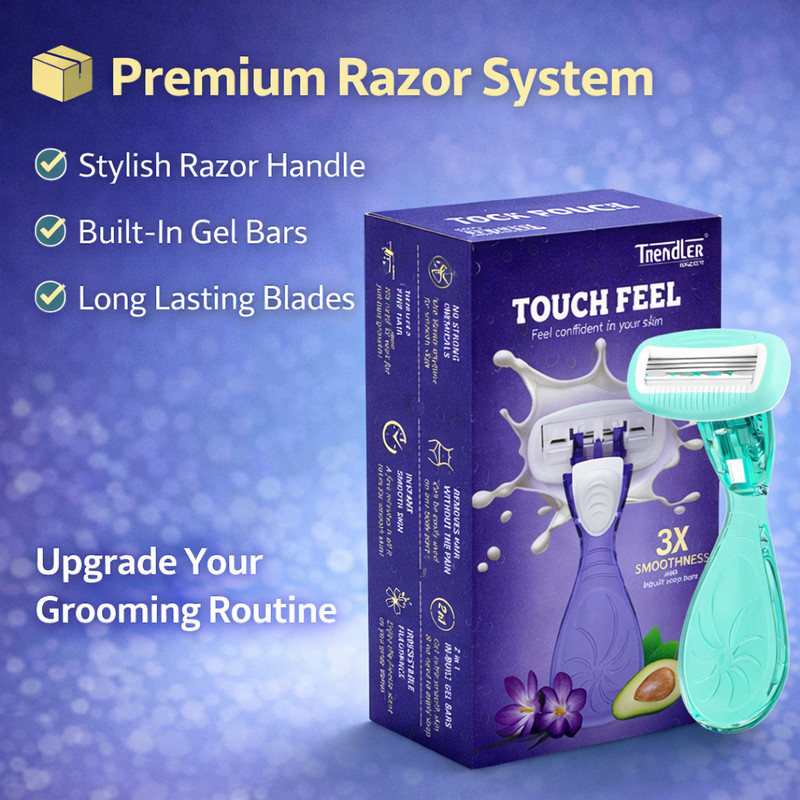 TRENDLER TouchFeel Premium Blue Razor System for Women with Built-In Gel Bars,LongLasting, Women