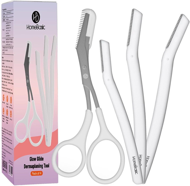 HOMEBASIC 4-in-1 Eyebrow Grooming Kit – Rust-Resistant Trimmer, Scissors, Tweezer & Razor, Women(Pack of 4)