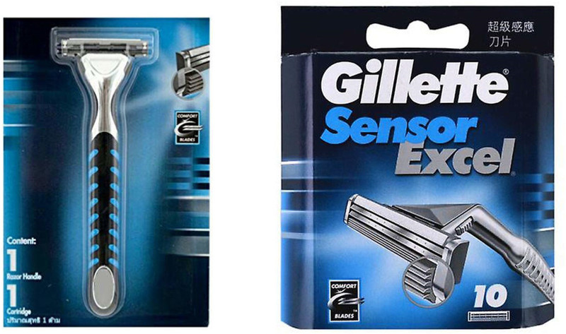 Gillette Sensor Excel Cartridges Blade With Razor (10 Cartridge + 1 Razor Handle)(Pack of 2)