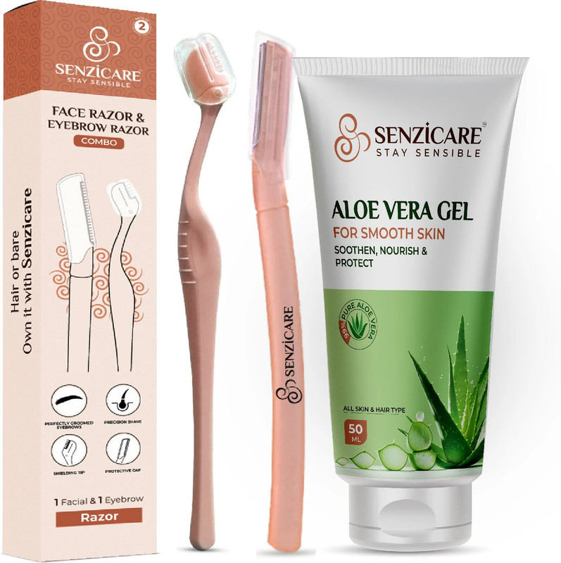 Senzicare Reusable Face Razor & Eyebrow Razor Combo Pack With Aloe Vera Gel 50ml, Women(Pack of 3)