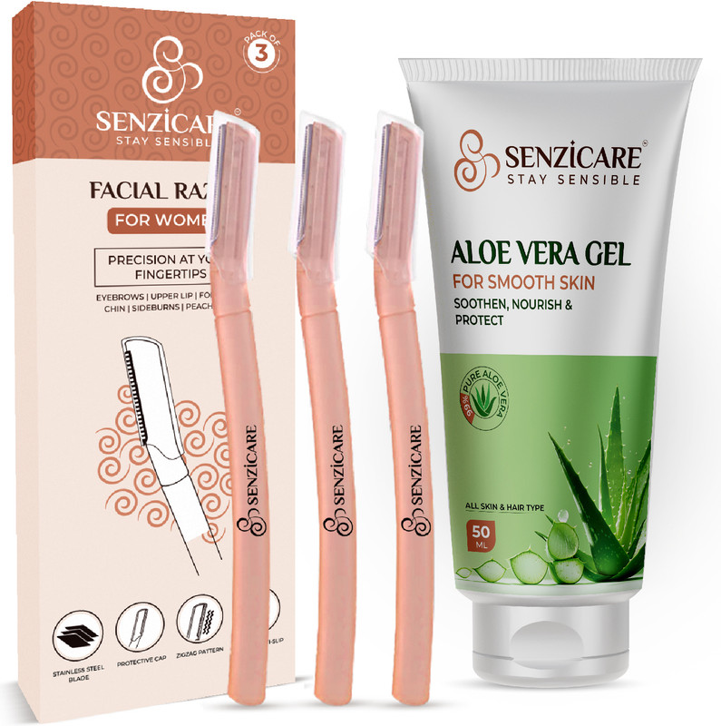 Senzicare Reusable Face Razor & Aloe vera Gel for Women Facial Hair|Painless Hair Removal, Women(Pack of 3)