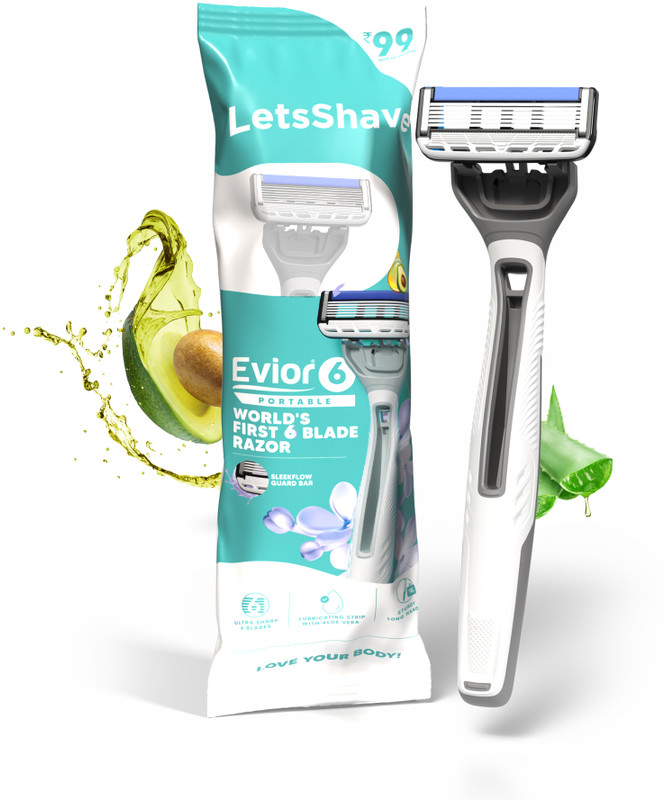 LetsShave Evior 6 Portable Razor World's First 6 Blade Razor with Lubricating Strip, Women
