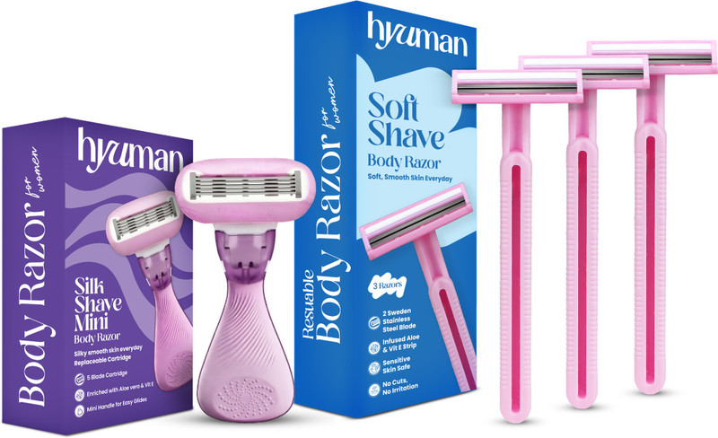 Hyuman Mini Body Razor + Softshave Razor Pack of 3, Women(Pack of 2)