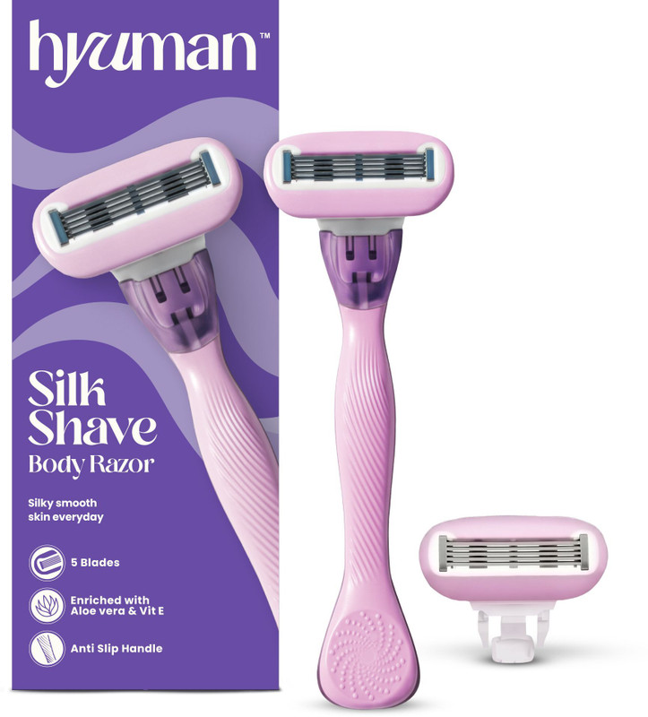 Hyuman SilkShave Body Razor + 1 Cartridge Refill | Lubricating Ring for Smooth Shave, Women(Pack of 2)