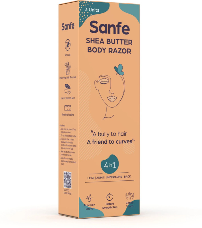Sanfe Shea Butter Body Razor for Women's Hair Removal - Pack of 3 with New No Cut Technology | Comfortable Handle | Instant & Pain Free Remover | For Arms, Legs , Stomach and Underarms |Protective Sleeve and Anti-Slip Grip | Precision Shave, Smooth & Shiny Skin, Women(Pack of 3)