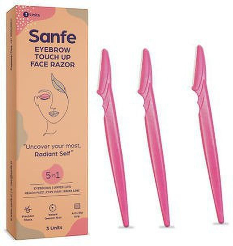 Sanfe Eyebrow touch up Hair Removing Face Razor for women - Pack of 3 | Reusable | Instant & Painless Hair Removal |Suitable for Eyebrow, Upper lip, Chin | Peach Fuzz | Stainless Steel Blade & Firm Grip, Women(Pack of 3)